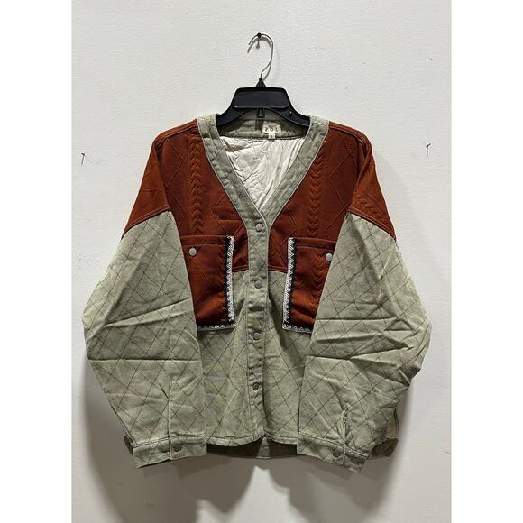 POL Women’s Quilted Colorblock Jacket in Olive Brick Multi - Picture 2 of 7